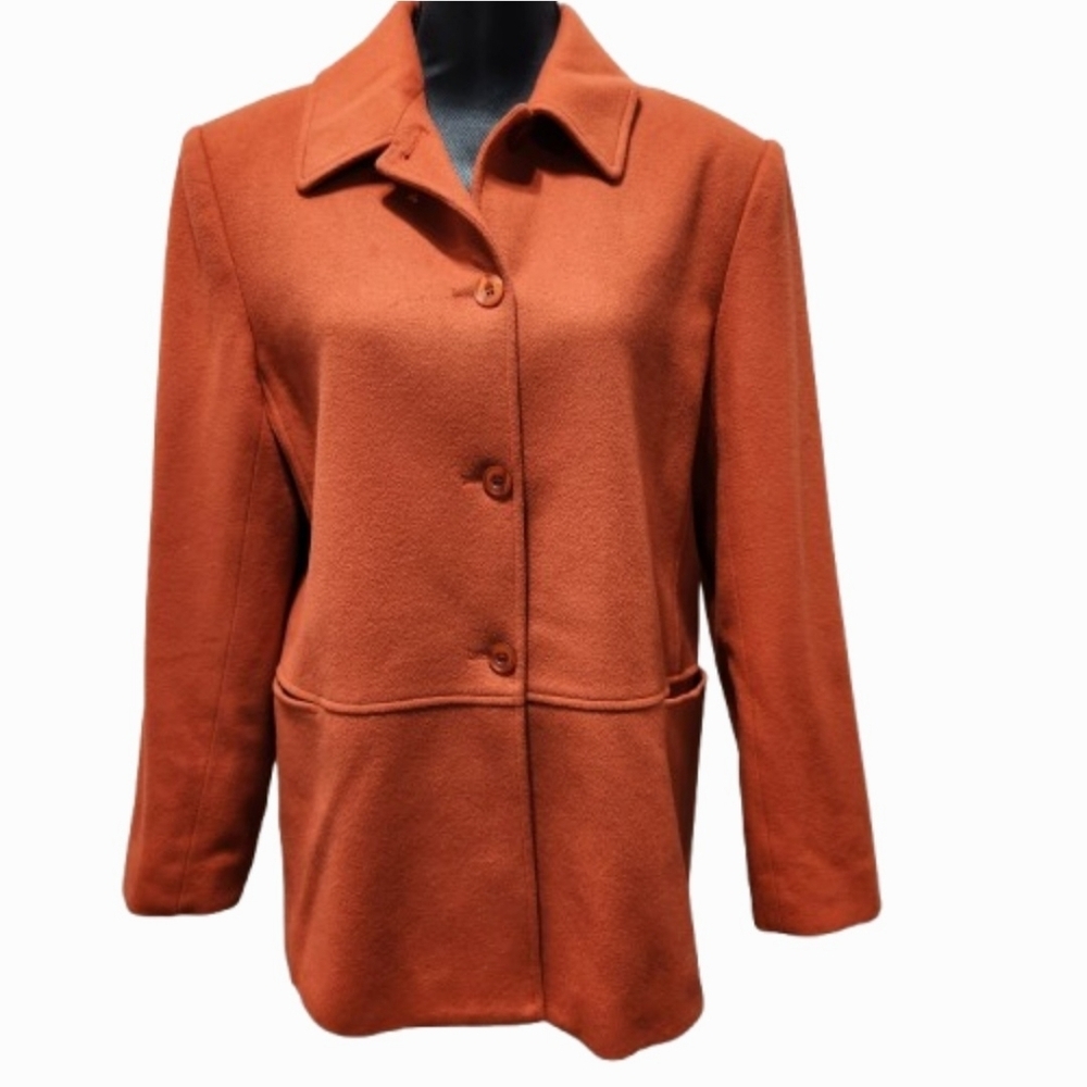 Wool Cashmere Rust Orange CLEO Lined Blazer Jacket (12)